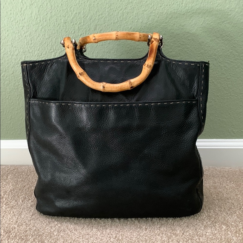 Vintage Fossil leather bag with bamboo handles